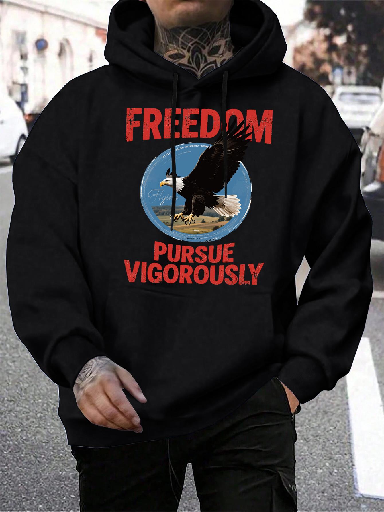 

Freedom Pursue Vigorously Flying Eagle Print Male Hoodies Casual Loose Clothing Autumn Fleece Mens Hoodie All-Match Pocket Hoody 3XL
