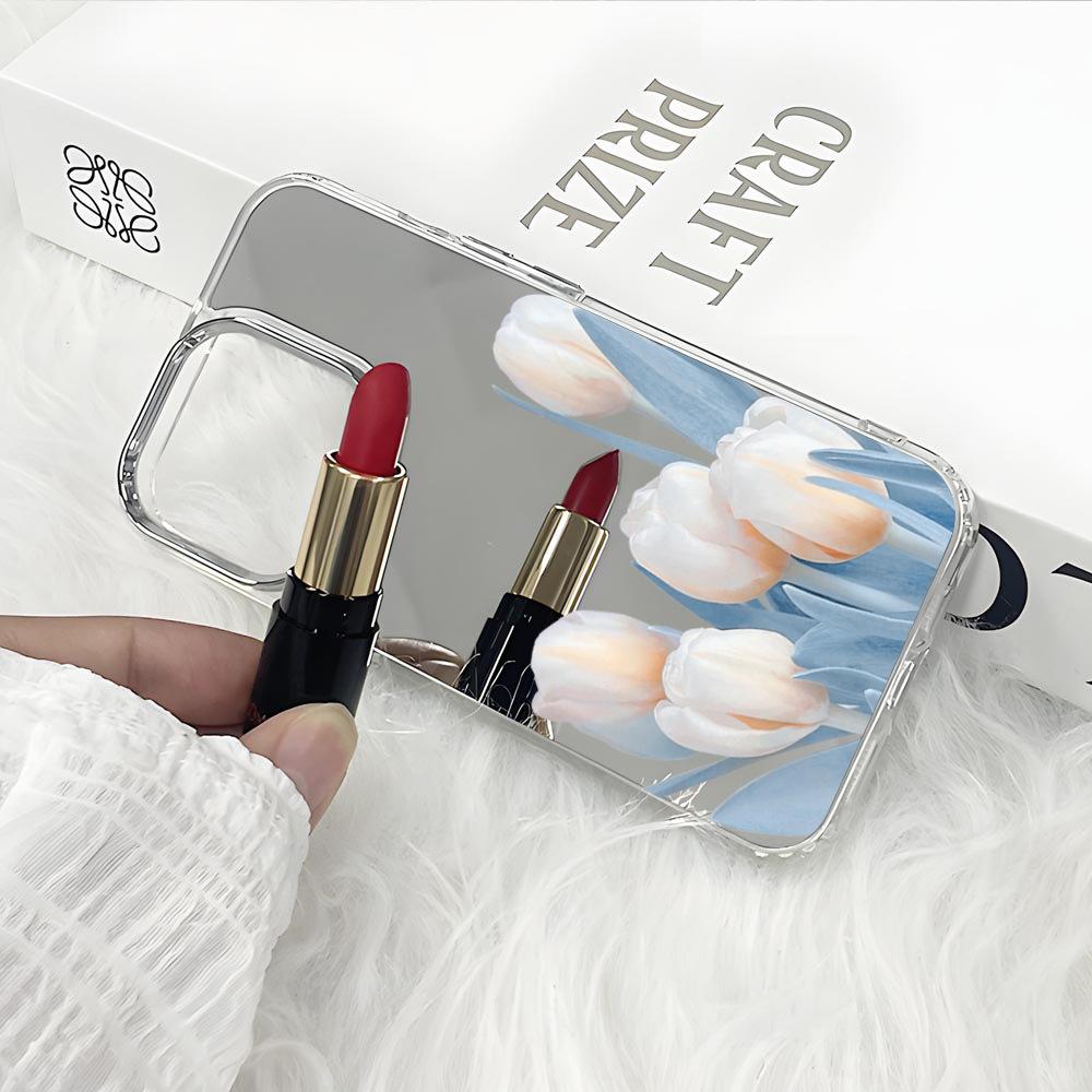 Foreign Trade Hot-selling Tulip Flower Apple 17 with Mirror Mobile Phone Case Iphone16 Mirror Mobile Phone Case 15 Girls