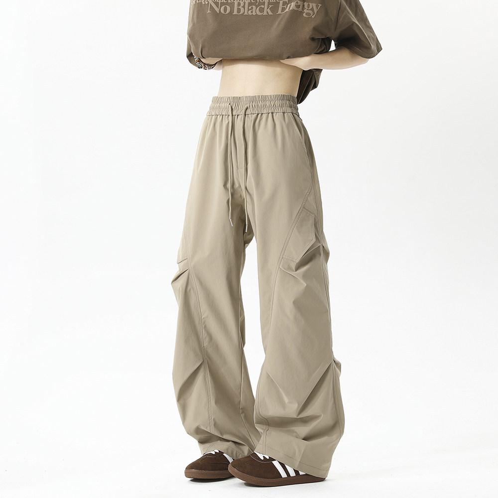 American Trendy Brand Pinch Pleated Design Overalls Elastic Waist Drawstring Loose Wide-leg Pants Thin Vibe Mopping Pants