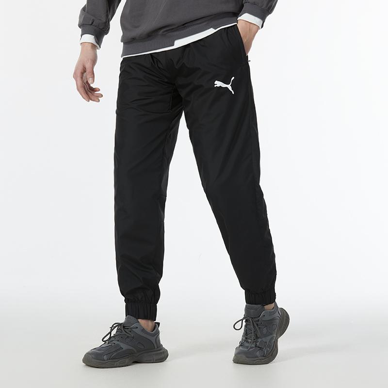 Puma Pantaloni sport din tricot țesut, cu șireturi, culoare uni, pantaloni pentru bărbați, negru 521905-01