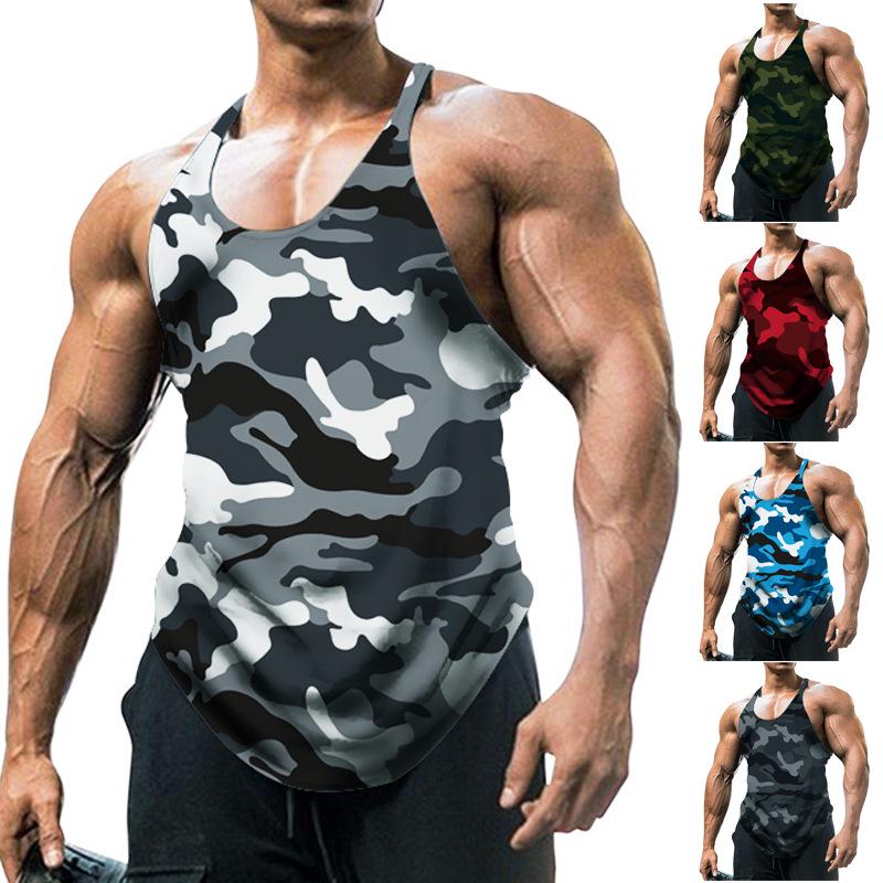 2025 Men's U-neck Sleeveless Camo Vest for Outdoor Sports and Fitness