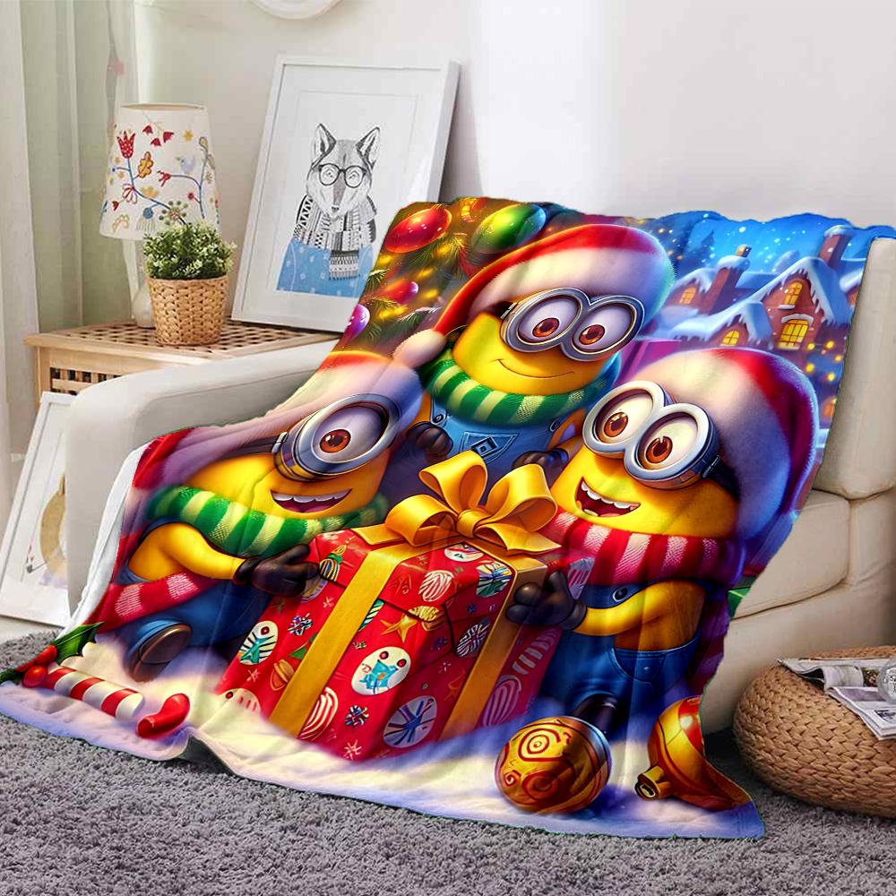 1Pc Christmas Minions Gift Night Blanket Soft Throw Blanket For Home Bedroom Bed Sofa Travel Office Solid Christmas Blanket