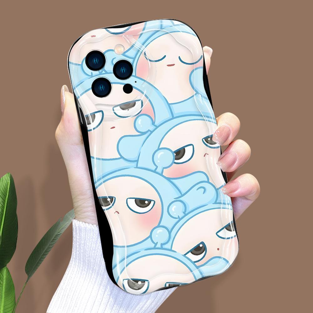 Cartoon Pattern Cream Texture Casing Wavy Edge Soft Silicone Cover Phone Case for IPhone Samsung Huawei Honor Xiaomi Redmi OPPO Realme Vivo Infinix