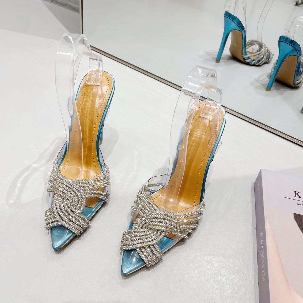 

Новые прозрачные женские туфли со стразами и высоким каблуком, женские сандалии 40