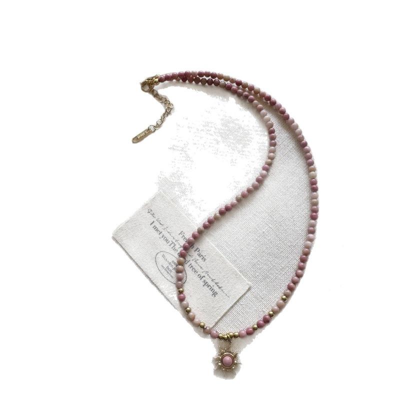 Natural Red Tourmaline Necklace, Small and Exclusive Collar Chain, Simple Titanium and Steel Sunflower Pendant Neck Chain Jewelry.