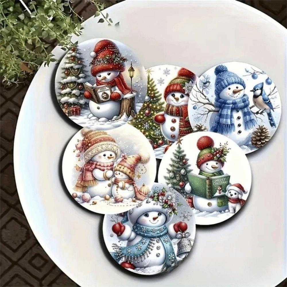 6pcs Snowman Santa Claus Coaster Wooden Coffee Cup Mat Christmas Drink Coaster  Christmas Party