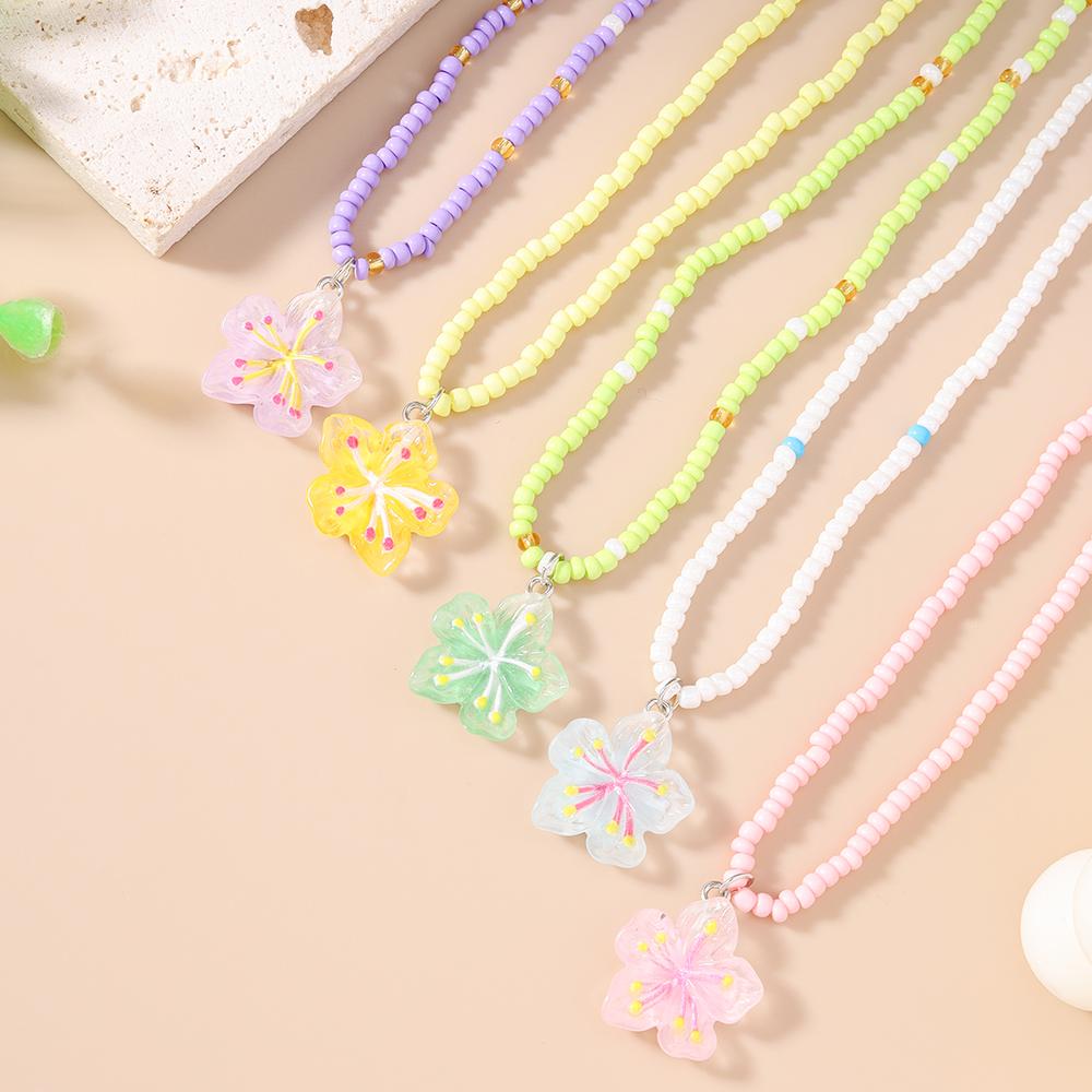 5pcs/set Cute Sakura Flower Charm Necklace for Women Girls Handmade Beaded Necklaces Summer Beach Holiday Jewelry Gift