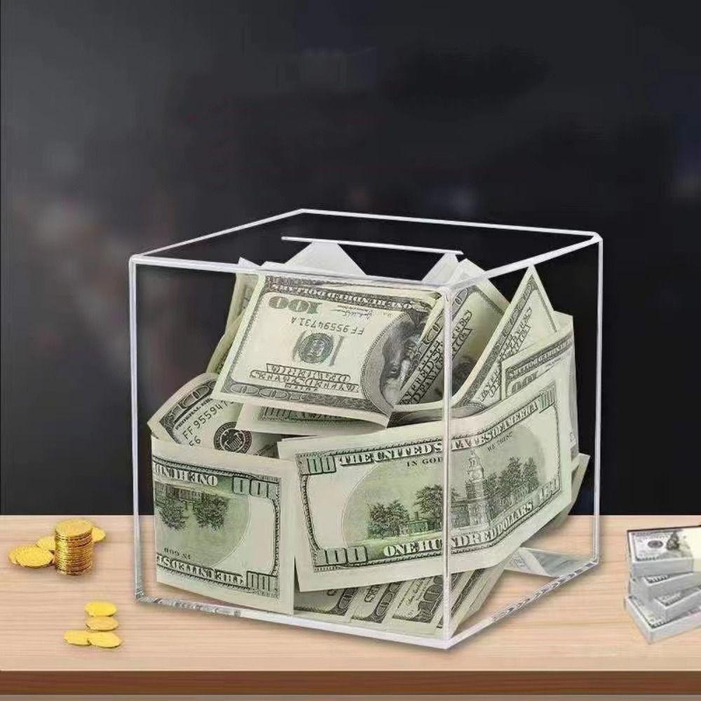 Cube Transparent Acrylic Money Bank New Large Capacity Piggy Bank Simple Clear Cash And Coin Saving Bank Home Decoration