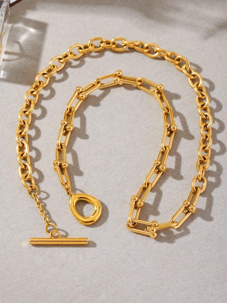 Stainless Steel Chunky Chain Necklaces For Women 18k Gold Plated Hip-hop Rock Style Two Types Chains Women's Statement Necklace