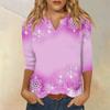 Seven Inch Sleeve Women's Top Printed Retro Fashion Casual Loose V-neck Shirt Christmas