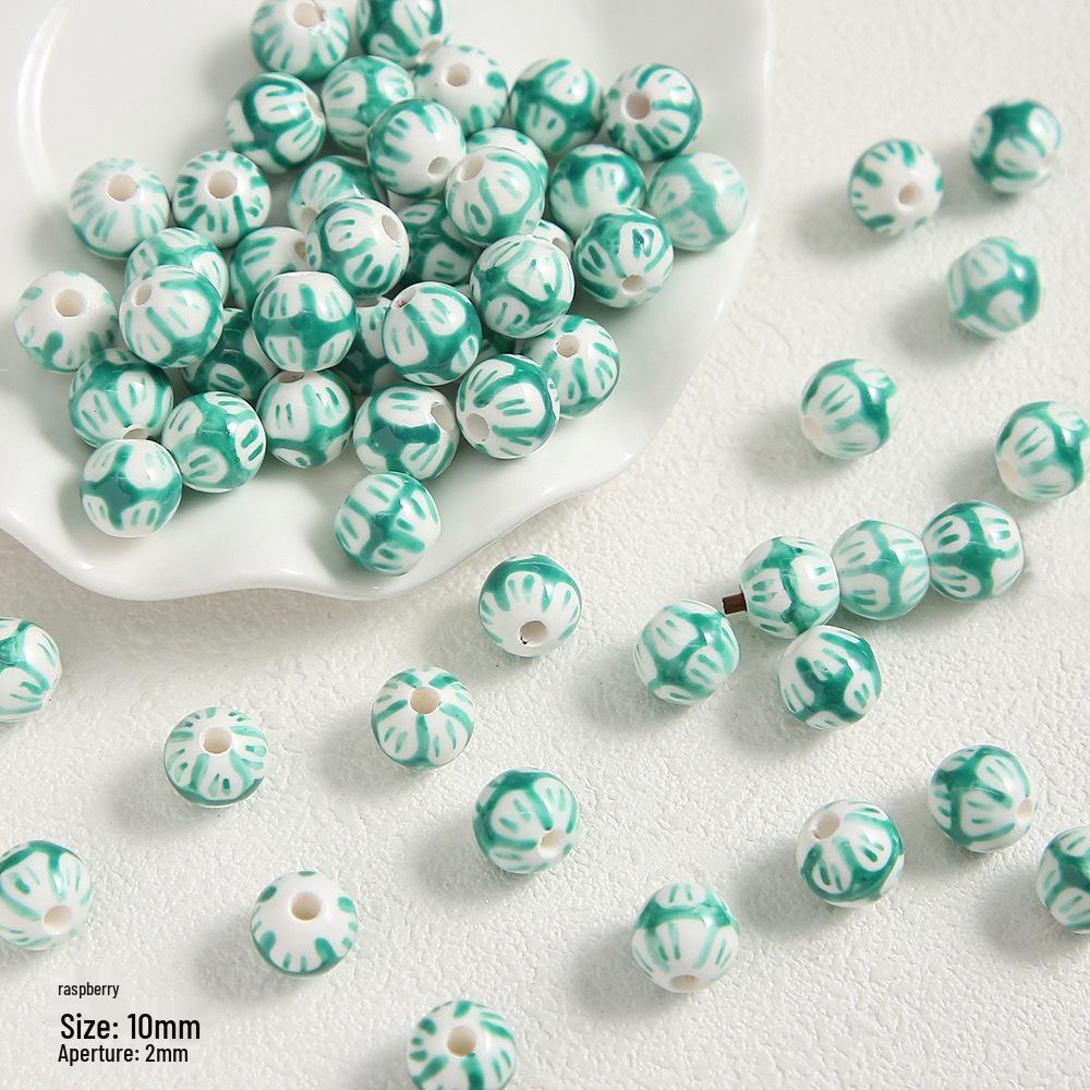 Handmade Cute Flower & Heart Green Ceramic Beads for DIY Jewelry