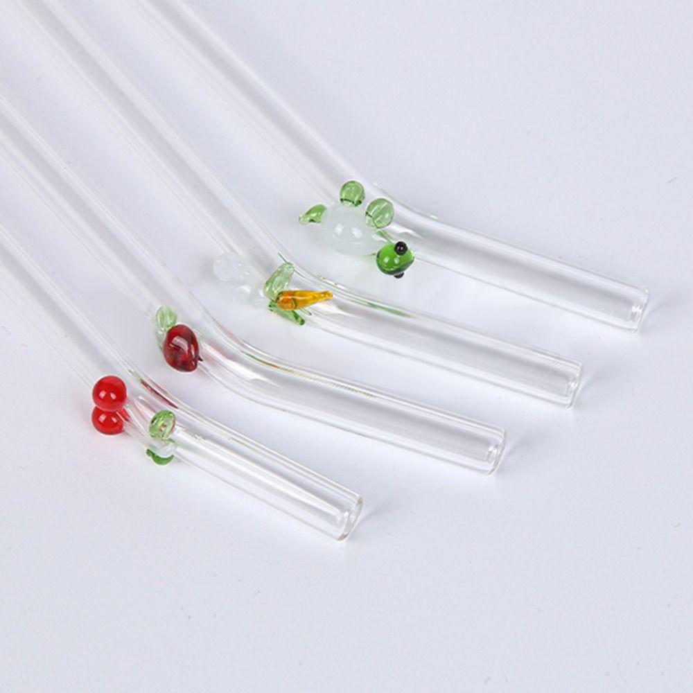Glass Fruit Animal Glass Straws Transparent Straight Bend Straws  Drinkware