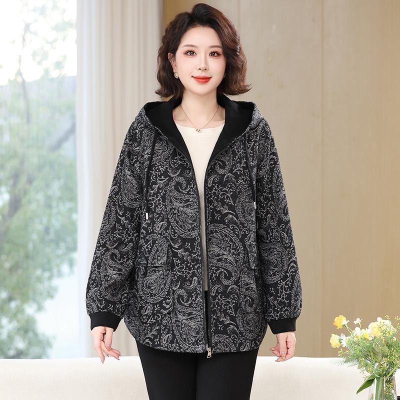 

Women s Plus Size Casual Jacket: Spring/Autumn Fashion for Mid-Aged & Elderly - Stylish Top for Moms 5XL 176-195 jin чёрный