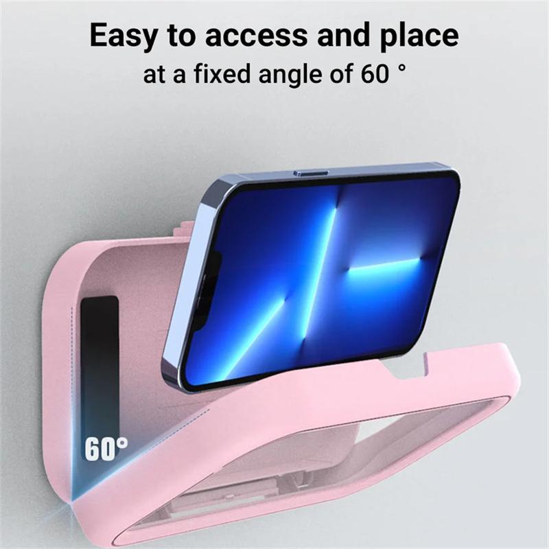 360 Degree Rotation Waterproof Shower Phone Holder Rotation Angle Adjustable Telescoping Wall Mount Phone Holder for Bathroom Kitchen Bracket Stand