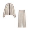 European and American style, wholesale women's fashion contrasting color trimmed bomber jacket jacket trimmed wide leg pants