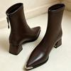 French pointed high-heeled short boots women's autumn and winter metal head thick heel commuting versatile rear zipper women's boots