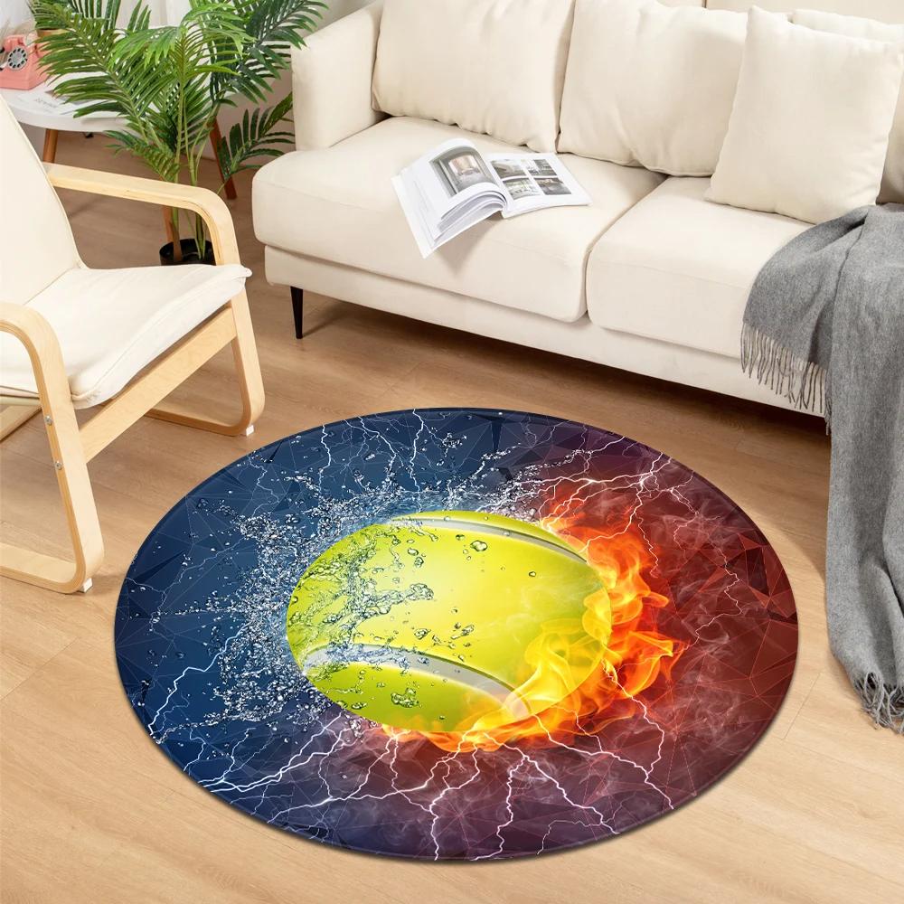 Tapis Rond Imprimé Sport de Balle Tapis Frais Eau et Feu pour Chambre d'Enfant Salon Paillasson Décoration Chaise de Jeu Tapis de Sol Antidérapant