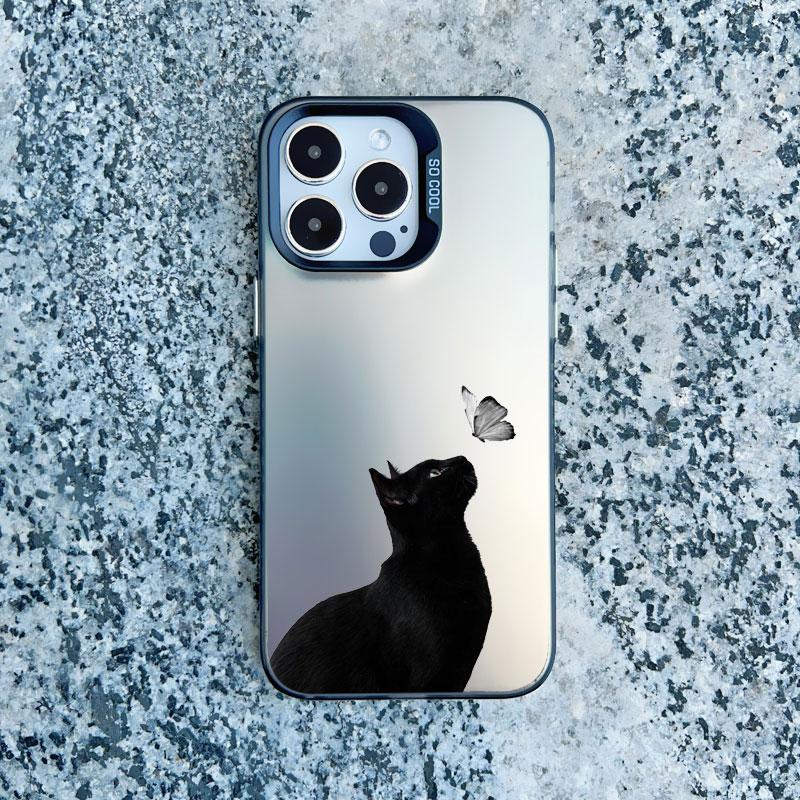 Black Personality Cool Cat Shockproof Phone Case For iPhone 12 11 Pro Max 15 14 13 Pro Max 13 Mini 15 14 Plus Laser Back Covers
