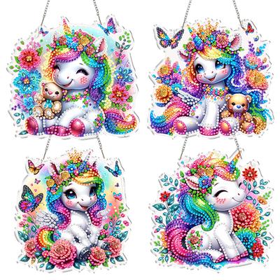 4pcs DIY 2D Flat Acrylic Diamond Art Pendant Special Shaped Diamond Painting Rhinestone Pendant for Home Garden Wall Decoration