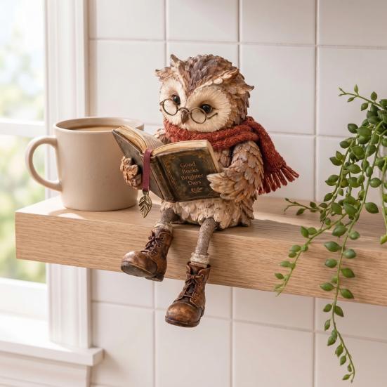 Уникальный подарок на новоселье для книголюбов Фигурка Совы-Читателя, Креативная Статуэтка в Очках, Шарфе, Сапогах И с Открытой Книгой, Подарки для Любителей Книг Рождество