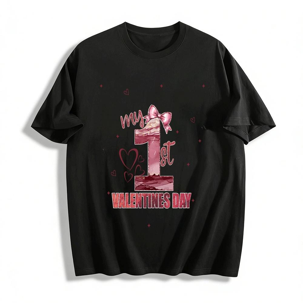 My 1st Valentines Day Baby Girls Bow Heart Print Romper Tee Pure cotton T-shirt XXS
