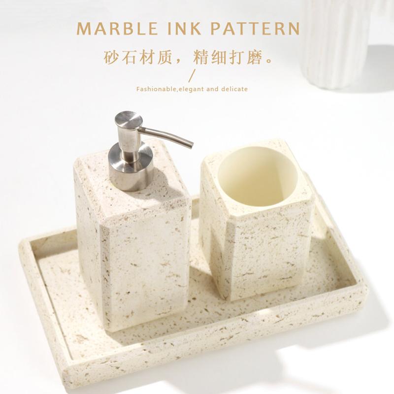 Sand and Gravel Resin Hand Sanitizer Bottle Luxury Advanced Bathroom Emulsion Press Packaging Bottle Bathroom Tray Ornaments Set