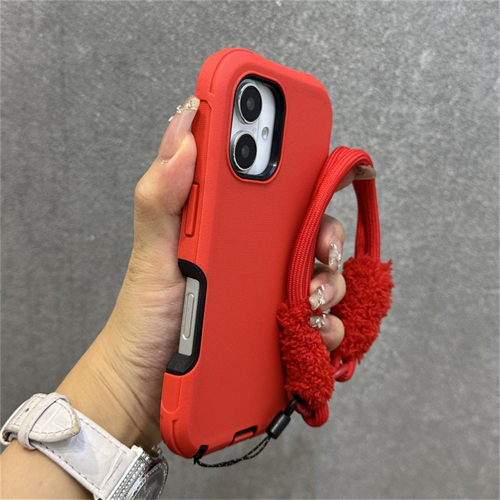 2 in 1 Thickened Hybrid Armor Bumper with Bracelet Wrist Strap Case For iPhone 16 Pro Max Plus 17Air Anti-slip Shockproof Cover