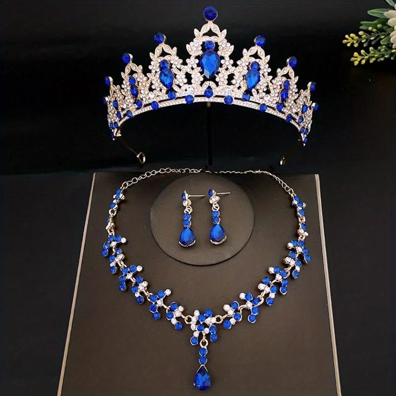 3pcs/set Crystal Bridal Tiaras And Crowns Earrings Necklace Jewelry Set For Women Bride RhinestoneWedding Hair Accessories Crown