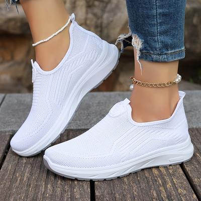 Women's Breathable Flying Woven Sneakers, Casual Slip On Outdoor Shoes, Comfortable Low Top Sport Shoes