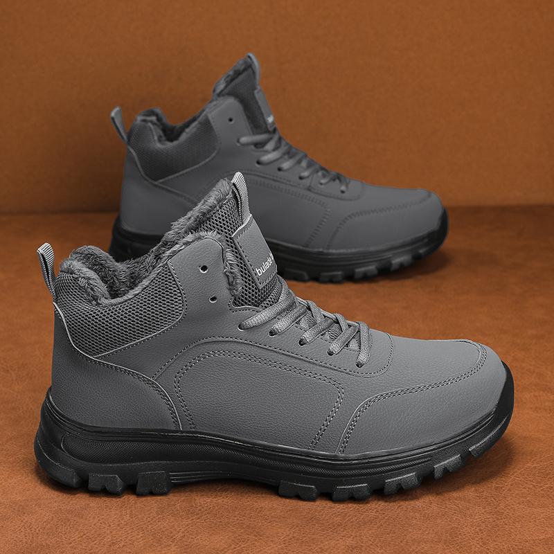 TUINANLE Мужские плюшевые теплые зимние ботинки непромокаемые нескользящие модные и универсальные для путешествий на открытом воздухе походные ботинки 46 серый 3170₽