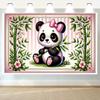 2D Cartoon Baby Panda Cherry Blossom Backdrop Girl Birthday Party Decor Background Cloth