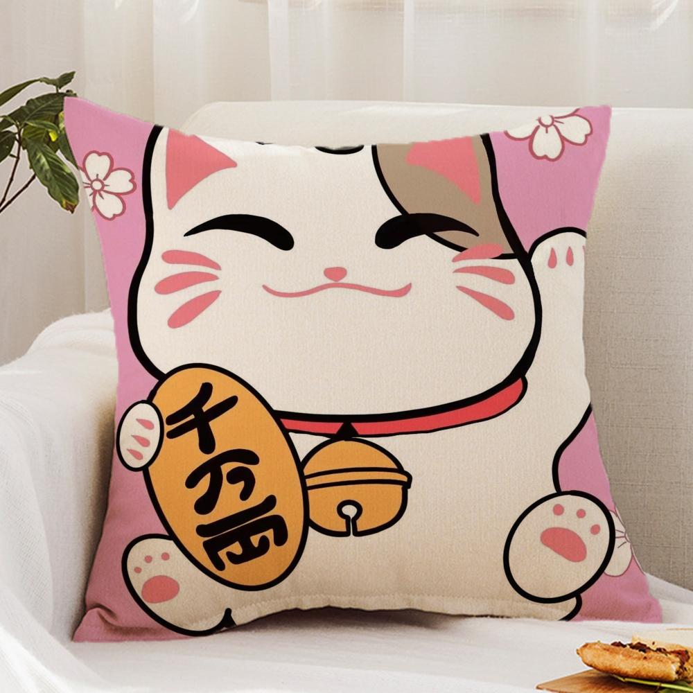Neko Rich L-Luck Money Cat Cushion Cover Premium Comfort Reversible Pillow Cover - Dual - Use Design For Home & Car