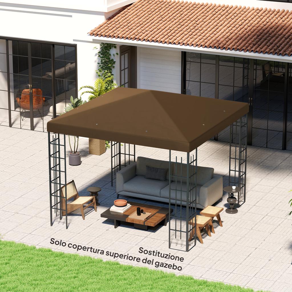 Garden Gazebo Cover 3x3 M In 600D Oxford Fabric with Drainage Holes, Brown