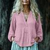 Casual Cotton and Linen Long Sleeved Top Solid Color Simple Women's Blouses & Shirt