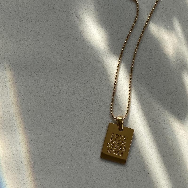 

MamacitaSlay Couple Jewelry Motto Engraved Square Pendant Necklaces Women 316L Stainless Steel Men s 18k Gold Plated Necklaces 45cm