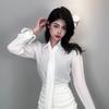 Korean Dongdaemun Gentle Sexy Feminine Ribbon Sheer Long Sleeve Shirt