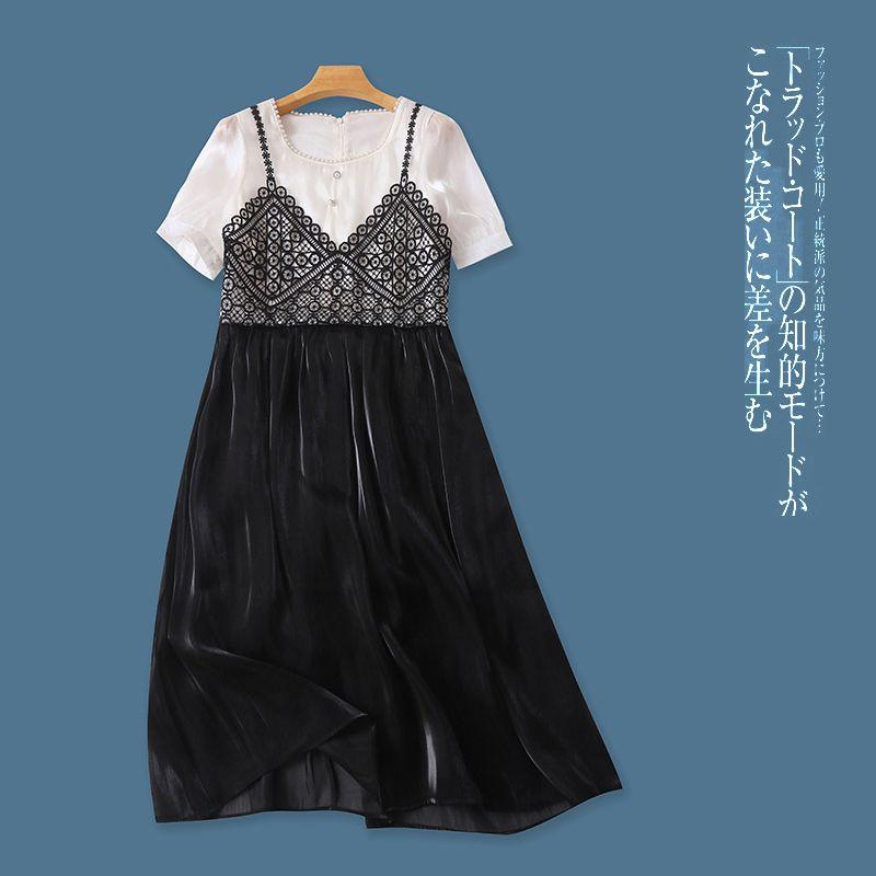 

Streamer Fake Two-Piece Dress Summer New Foreign Trade Women s Clothing Pearl Square Collar Short Sleeve Midi Organza Skirt 29066 Picture color B- 1-25-1 S