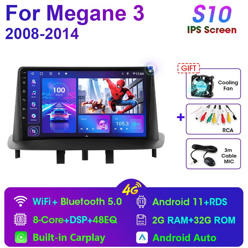 2 Din Android 11 Car Radio For Renault Megane 3 Fluence 2008 - 2014 Multimedia Video Player GPS 4G Carplay Auto Stereo Head Unit