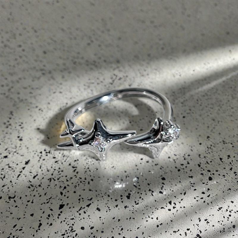 Weißes Mondlicht High-End Nischendesign Offener Ring Nischenpersönlichkeit Schneeflocke Mondsteinring