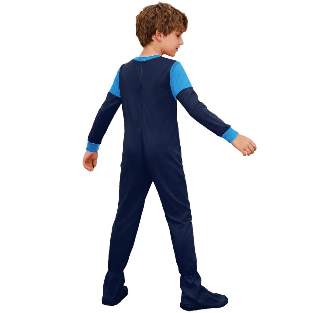 Unisex Kids Adaptive Clothing Round Neck Long Sleeve Anti Strip Back Full Zipper Color Block Footed Jumpsuit Special Needs Clothing