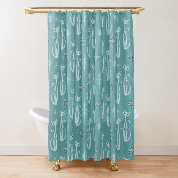 Mid Century Meow Shower Curtain Retro Atomic Cats Shower Curtain Kitty Animal Vintage Bathroom Decor Fabric Curtain With Hooks