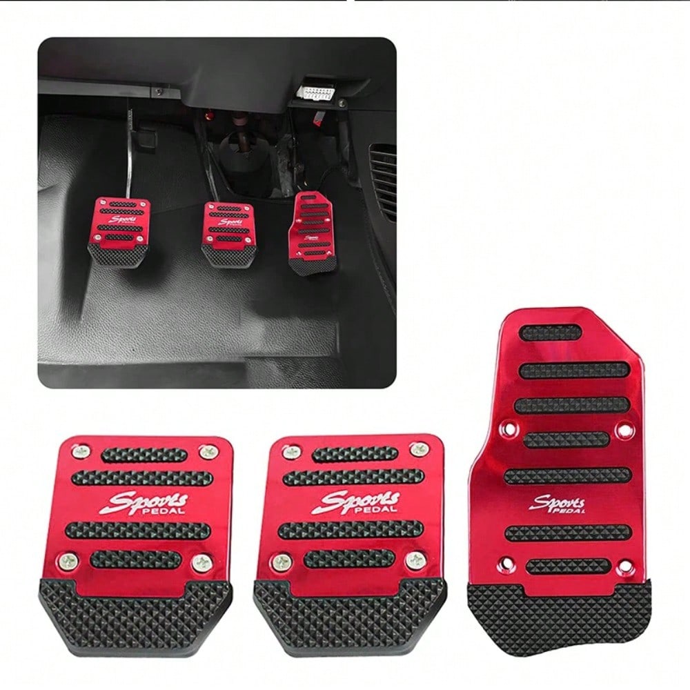 Universal Car Pedal Cover Kit - Aluminum Non-Slip Brake Gas Foot Pad Set in Red Blue Silver