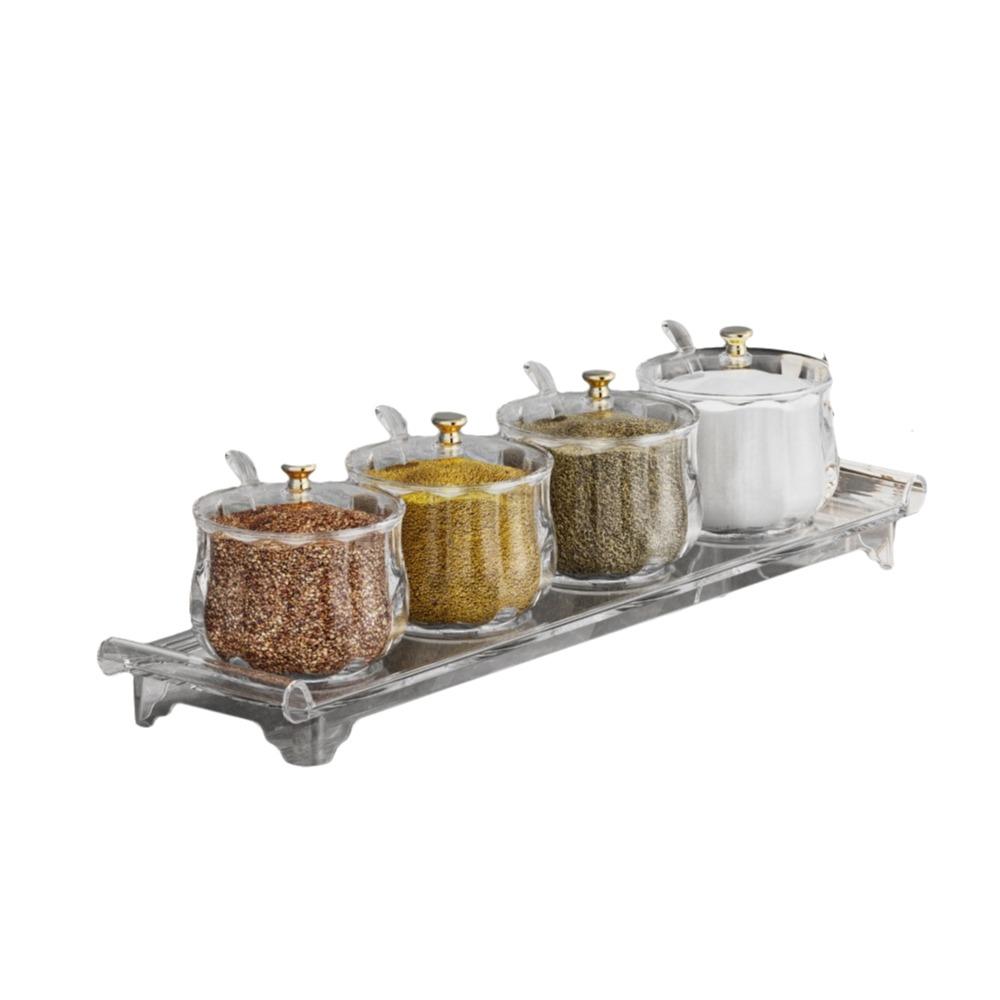 Kunststoff Gewürzglas Set Staubdicht Wasserdicht Gewürz Aufbewahrungsbox mit Deckel Löffel Großes Fassungsvermögen Küchen Gewürztopf Küche