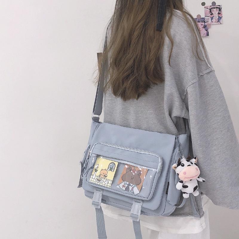 Nylon Crossbody Bag for Girls School Japanese Transparent Bookbag Pocket Women Handbag Shoulder Messenger Satchels