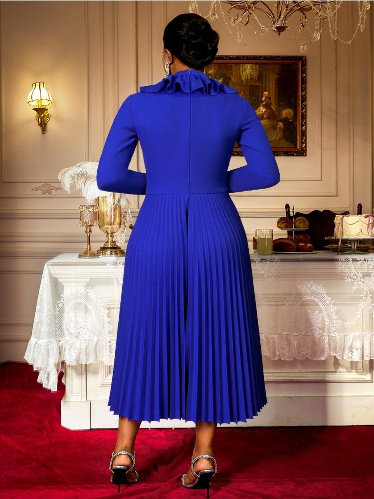 Elegant Women A Line Pleated Dresses Ruffles Big Bow Long Sleeves Church Evening Party Birthday Wedding Guest Autum New Occasion