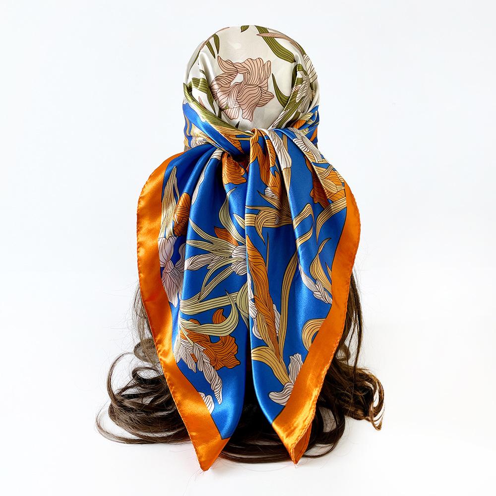 90cm Satin Printed Headscarf, Classic Floral Large Scarf, Women’s Shawl