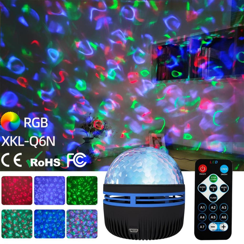 5V USB Water Wave Starry Sky Projector Light RGB Starry Sky Lamp with Remote Control & Rotation for Bedroom Holiday Home Decoration