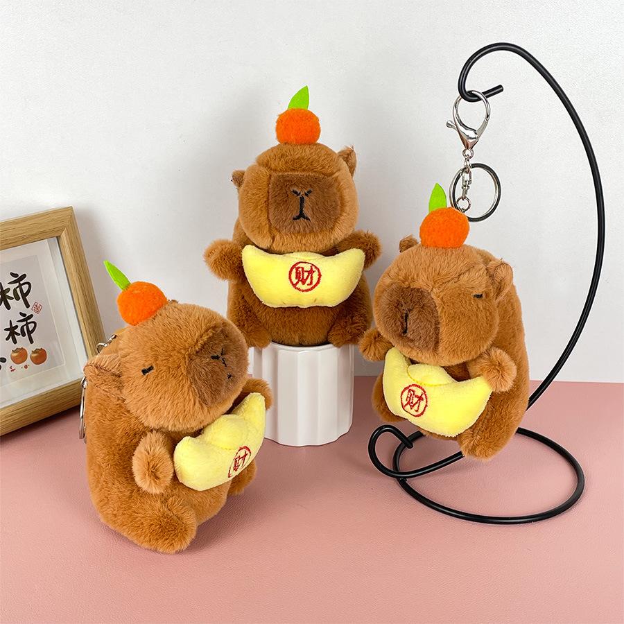 Cute Pull Rope Plush Gold Ingot Capybara Orange Kapibala Doll Children's Toy Grab Machine Doll Doll