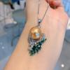 Cross Border Green Treasure Deep Yellow Shell Pearl Pendant Micro Inlaid Simulation Socialite Set Necklace Women