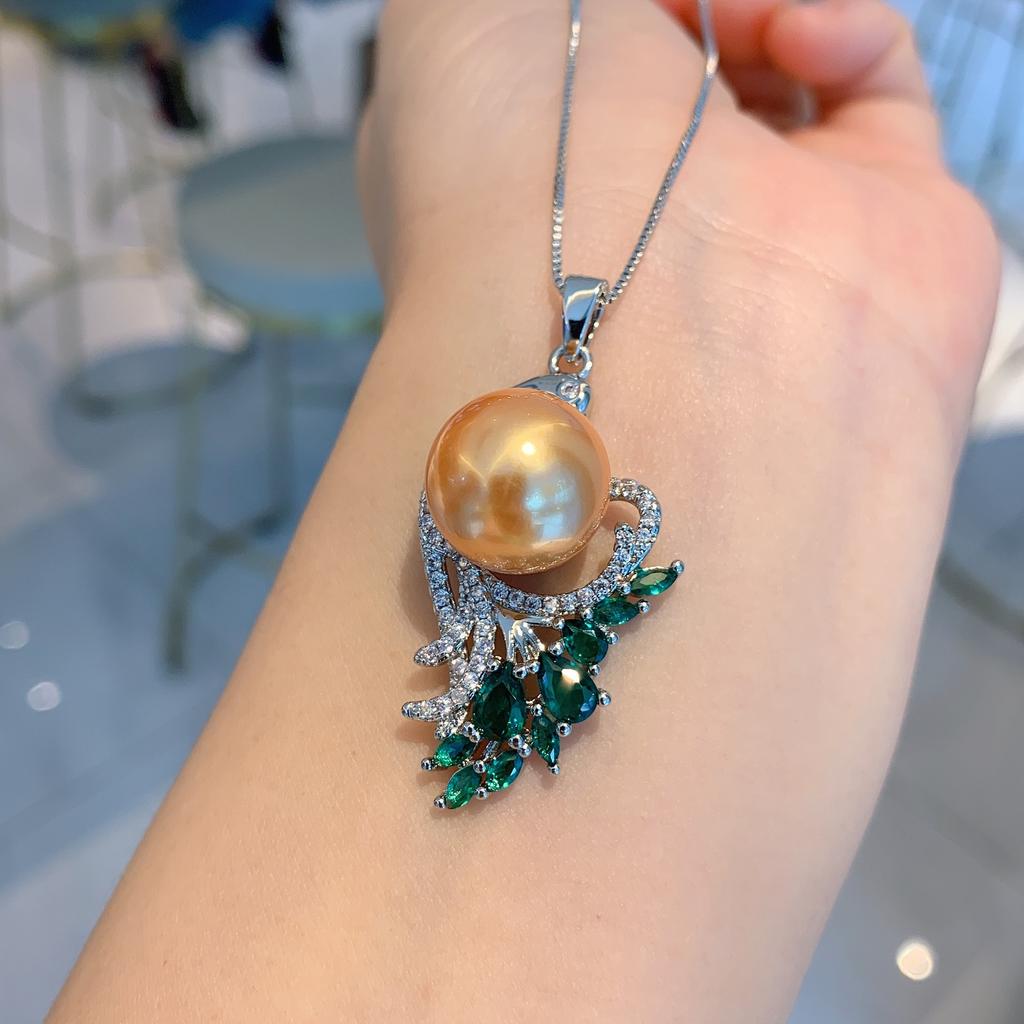 Cross Border Green Treasure Deep Yellow Shell Pearl Pendant Micro Inlaid Simulation Socialite Set Necklace Women